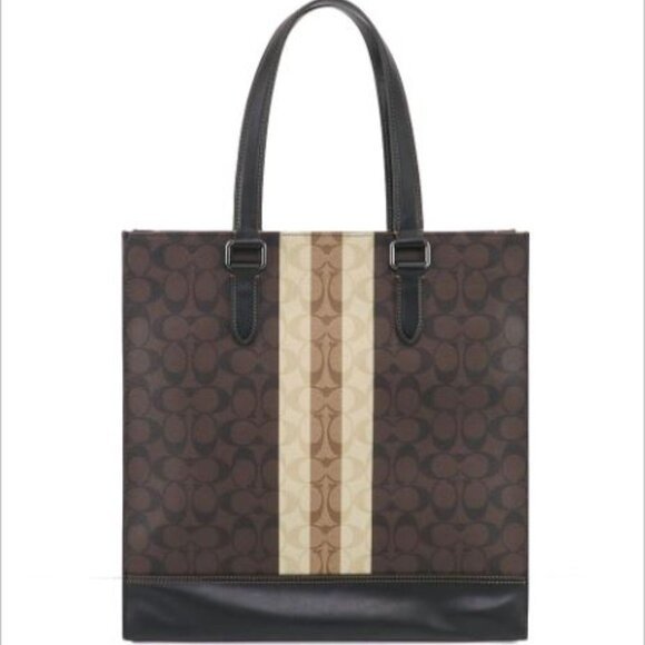 Coach Graham Structured Tote In Blocked Signature Canvas Varsity Stripe - Picture 3 of 16